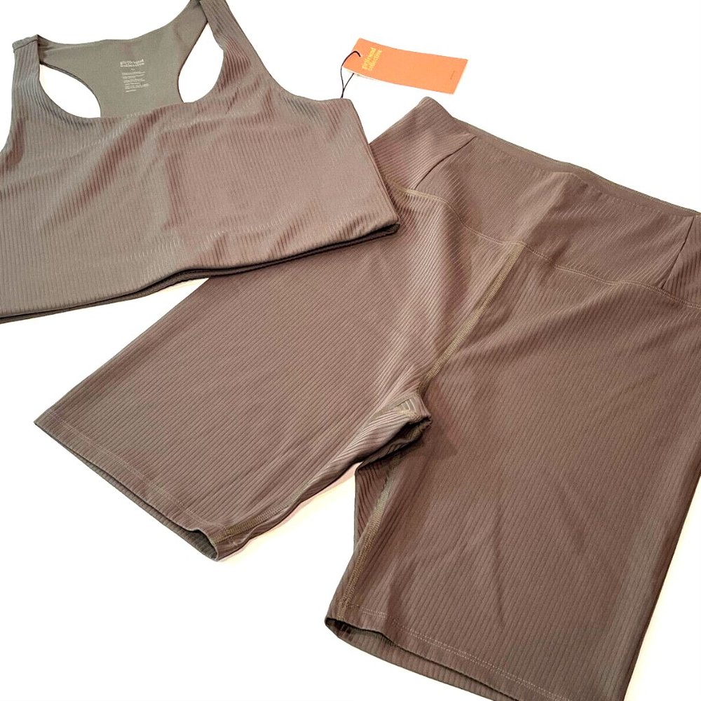 NWT Girlfriend Collective RIB set Paloma Bra & Bike Short Green - XL